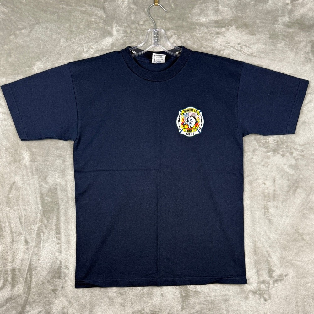 Bay Side Yonkers‎ Fire Dept Station 12 Navy Blue Graphic T-Shirt Mens Large USA